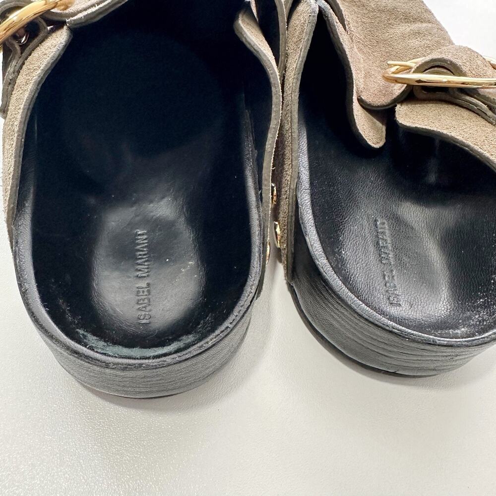 Isabel Marant Womens Suede Studded Mules Slip On Size 36 Olive Buckle Hardware - Picture 6 of 7